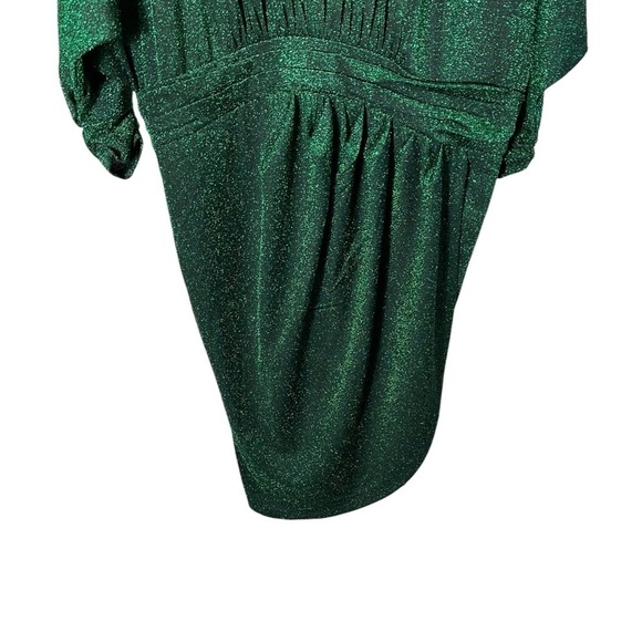 ELOQUII Tulip Skirt Ruched Metallic Emerald Green Mini Dress - Picture 6 of 9